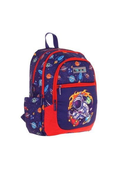 Kauıkko Kids Lacivert Kırmızı Astronot Baskılı Erkek Çocuk Okul Çantası - L5267 - Dört Gözlü Lacivert - Kırmızı