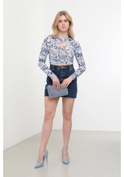 Pencere Detaylı Jakarlı Crop Top 001