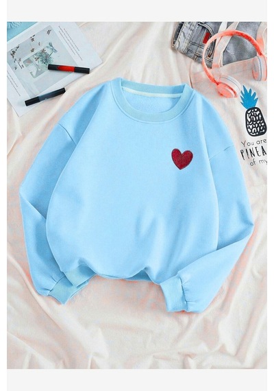 Kırmızı Minimal Kalp Baskılı Sweatshirt - Bebe Mavi Kalın Kışlık Bisiklet Yaka Bebemavi Kırmızı Minimal Kalp Baskılı Sweatshirt - Bebe Mavi Kalın Kışlık Bisiklet Yaka Bebemavi