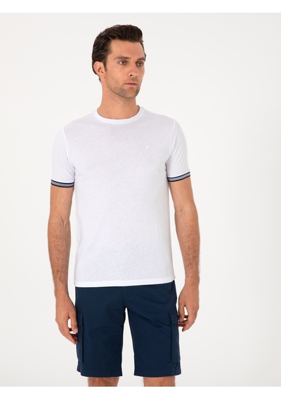 Beyaz Regular Fit %100 Pamuk Bisiklet Yaka T-shirt