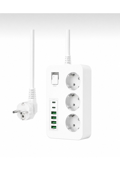 Akım Korumalı 3 Lü Priz 2 Usb-c + 4 Usb-a Hızlı Şarj, 2m Kablo, Çocuk Korumalı Çoklu Priz 0 - 2 M