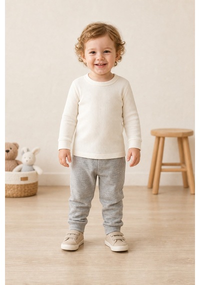 Almira Bebek Unisex Fitilli Uzun Kollu Bisiklet Yaka Bady 1-3 Yaş Krem 3 Yaş
