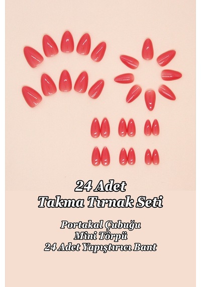 Kısa Badem 24 Adet Takma Tırnak Seti W1605 Koyu Pembe