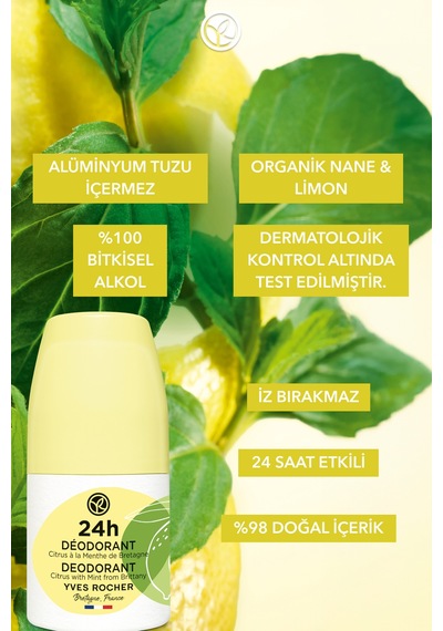Yves Rocher Ter Kokusu Önleyici 24 Saat Etkili Kadın-erkek Roll-on Deodorant- Organik Nane&limon-57136 50 Ml