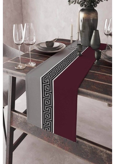 Bordo Avangarde Desenli Premium Masa Örtüsü Runner Rnr141n11