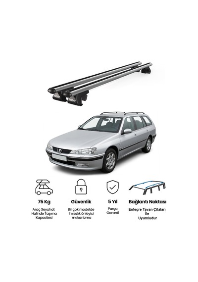 Venüs Peugeot 406 Station Wagon 1999-2005 Uyumlu Gri Ara Atkı Port Bagaj Tavan Barı