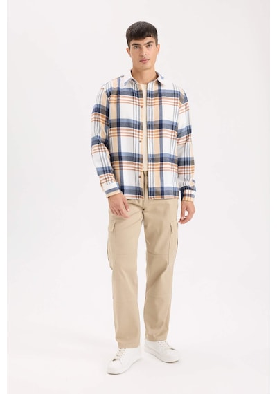 DeFacto Regular Fit Polo Yaka Kareli Flanel Uzun Kollu Gömlek D5835AX24AUER140