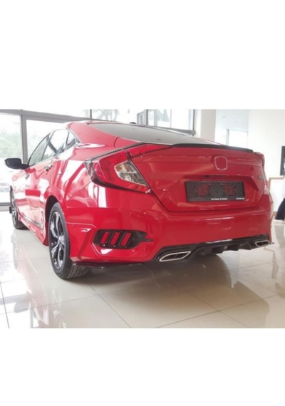 Honda Cıvıc Fc5 2016-2021 Içın Uyumlu Arka Sıs 3 Çızgı Kırmızı Mat Sıyah