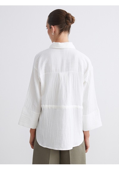 Lcwaıkıkı Classic Beyaz Dokulu Oversize Müslin Kadın Gömlek