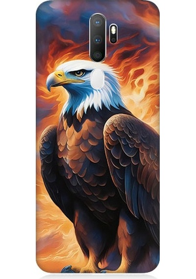 Oppo A5 2020 Uyumlu Siyah Beyaz Kartal Desenli Silikon Kılıf