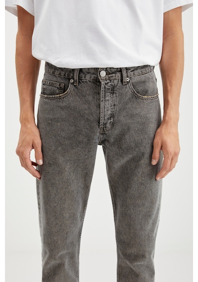 Grimelange Gılberto  Erkek Carrot Fit Havuç Paça Eskitme Yıkamalı Kalın Dokulu Denim Gri Jeans