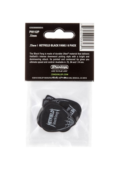Jim Dunlop Black Fang James Hetfield 6'lı Paket Pena 0.73mm