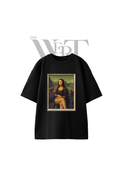 Thewert Mona Lisa Tasarım Baskılı Ünisex Siyah Oversize T-shirt