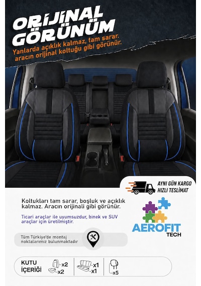 Fiat Linea Shadow Mavi Tay Tüyü Oto Koltuk Kılıfı Tam Set-kolay Montaj-terletmez-ortopedik 2007-2012