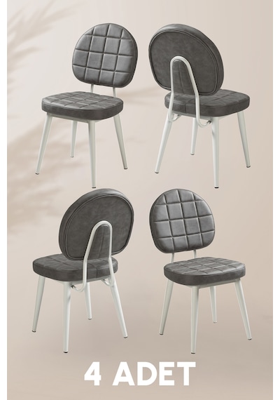 Tokyo Sandalye - Casa Antrasit Kumaş - Metal İskelet - Mutfak Sandalyesi - Salon Sandalyesi 4 Adet Antrasit