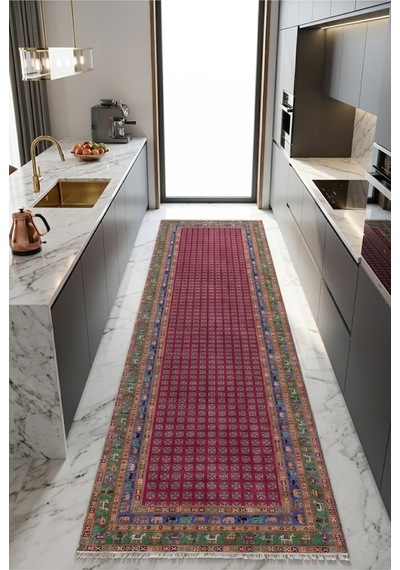 Dekoratif Halı Kaymaz Taban Leke Tutmaz Yıkanabilir Kilim Özel Ölçü Salon Halısı 3023-01 Çok Renkli