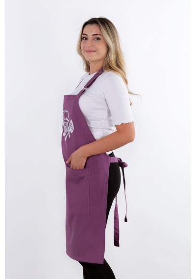 Unisex Master Chef Ayar Askılı Mutfak Önlüğü Mor