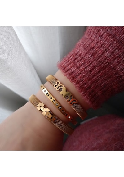 Lente Aksesuar Gold Renk Çelik Hasır Kelepçe Bilezik Üçlü Kelebek Figürlü Ayarlanabilir Model Altın - Çelik Lente Aksesuar Gold Renk Çelik Hasır Kelepçe Bilezik Üçlü Kelebek Figürlü Ayarlanabilir Model Altın - Çelik
