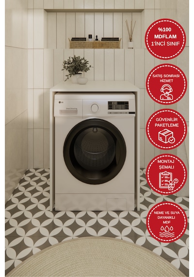 Odaco Premium Çkmd-01 %100 Mdf Çamaşır Ve Kurutma Makinası Banyo Dolabı Beyaz