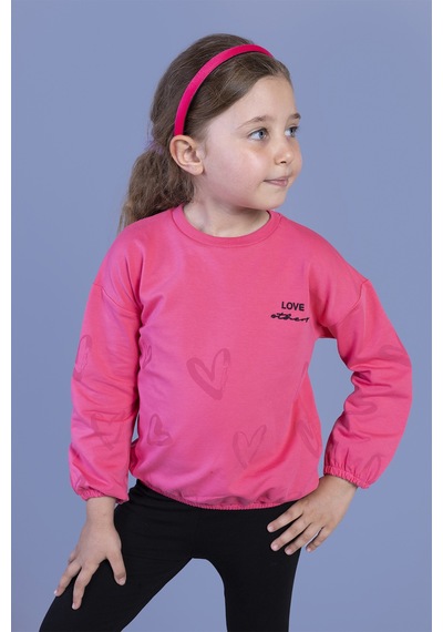 Toontoy Kız Çocuk Nakışlı Büzgü Detaylı Sweatshirt Fuşya