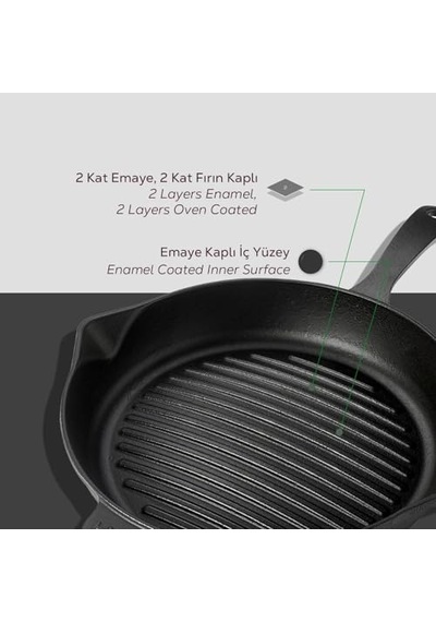 Döküm Yuvarlak Izgara Tava, Metal Kulplu, Konkav Taban, 28 Cm Diğer