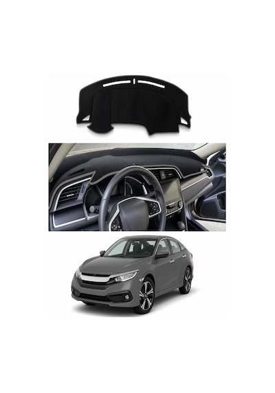 Honda - Civic Fc5 2016-2021 Uyumlu Torpido Koruma Kılıfı - Gri Şeritli