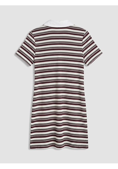 Lcw Everyday Siyah Polo Yaka Çizgili Elbise