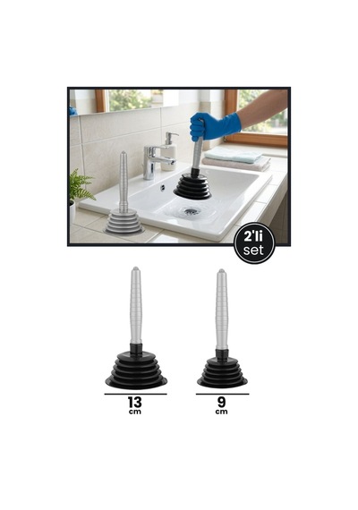 2'li Körüklü Vantuz Pompa Seti, Büyük + Küçük Mutfak Banyo Lavabo Küvet Gider Açıcı El Pompası Siyah