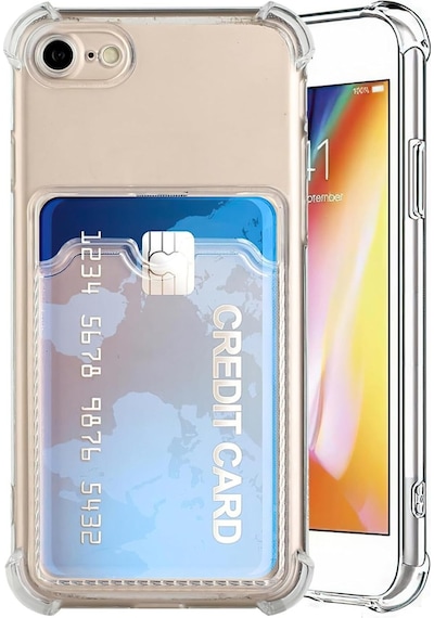 Teknomoda Apple Uyumlu iPhone 7 Kılıf Kartlıklı Anti Şok Korumalı Şeffaf Silikon Şeffaf Açık Şeffaf