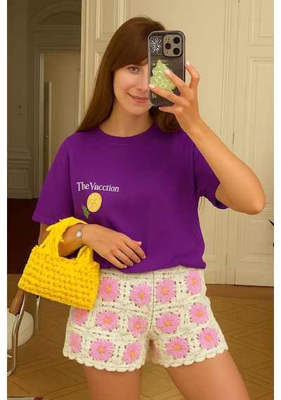 The Vacctıon Baskılı Unisex Tshırt Mor