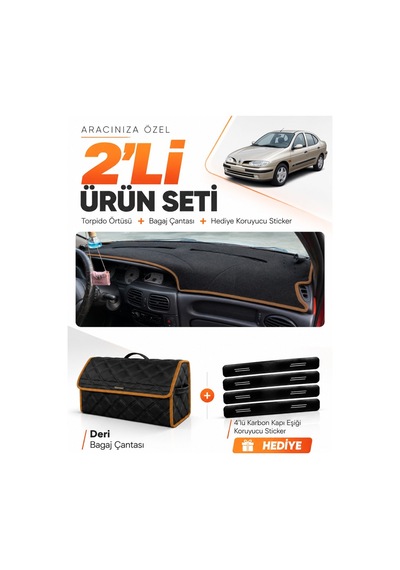 E-biz Renault Megane 1 1995-2003 Uyumlu Torpido Örtüsü + Deri Çanta - Siyah-kahverengi - Re038