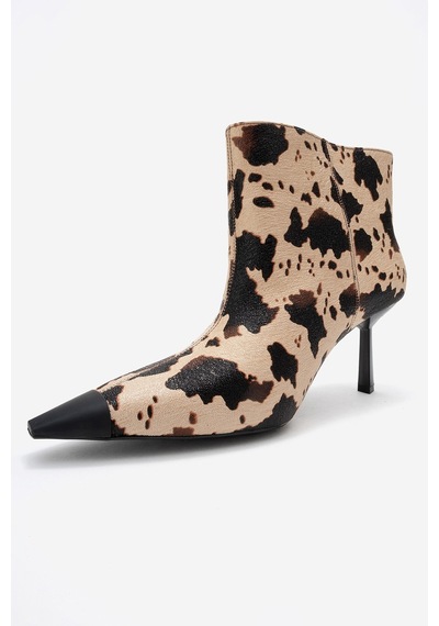 Luvishoes Luvi Shoes Rassel Bej Desenli Mat Burunlu Kadın İnce Topuklu Bot Bej