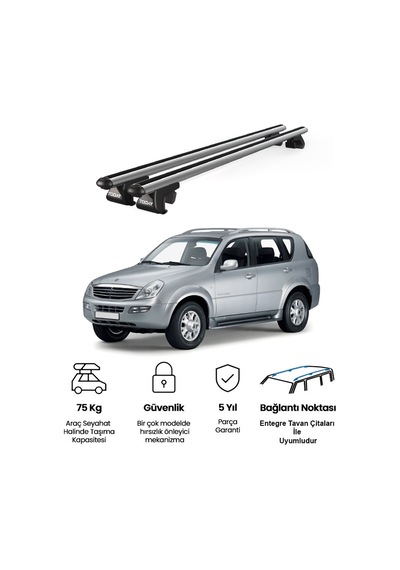 Venüs Ssangyong Rexton Mkı 2001-2006 Uyumlu Gri Ara Atkı Port Bagaj Tavan Barı