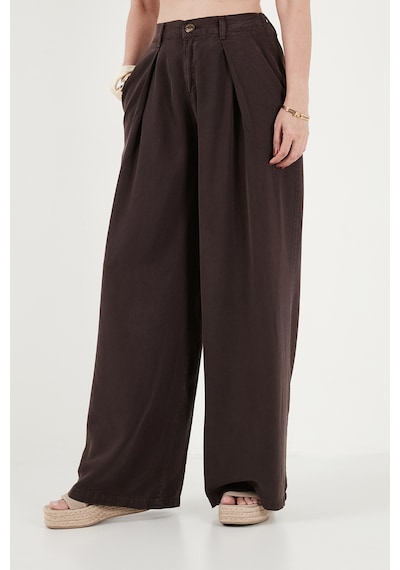 Lela Relaxed Fit Yüksek Bel Geniş Paça Pantolon Bayan Pantolon 668yp5515 Kahve
