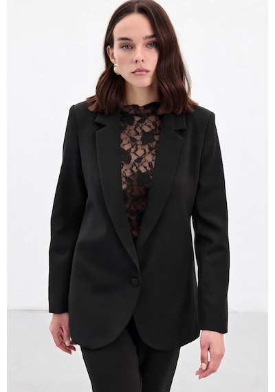 Sateen Düğmeli Klasik Ceket - Siyah-136876 Siyah
