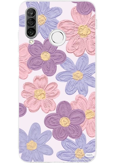 Huawei P30 Lite Uyumlu Renkli Papatyalar Sulu Boya Baskılı Silikon Kılıf Renkli