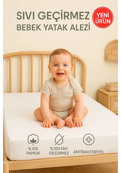 %100 Pamuk Sıvı Geçirmez Bebek Alezi - Yatak Koruyucu Çocuk Alez - Park Yatak ve Beşik Uyumlu