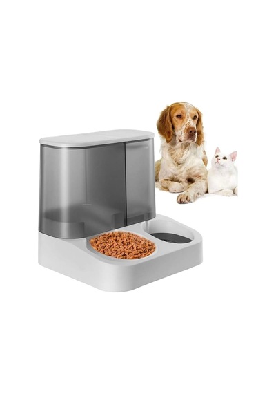 2 Si 1 Arada Otomatik Kedi Köpek Mama Ve Su Kabı Gri