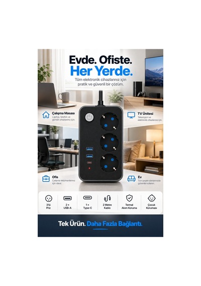 Robeve Blic 3 Lü Termal Akım Korumalı Uzatma Prizi 2 Metre Kablolu, 2 Usb + 1 Type-c Hızlı Şarj, Çocuk Korumalı, Aç/kapa Anahtarlı Çoklu Priz Grup Priz Grup Uzatma Prizi 3'lü Priz 2 M Robeve Blic 3 Lü Termal Akım Korumalı Uzatma Prizi 2 Metre Kablolu, 2 Usb + 1 Type-c Hızlı Şarj, Çocuk Korumalı, Aç/kapa Anahtarlı Çoklu Priz Grup Priz Grup Uzatma Prizi 3'lü Priz 2 M