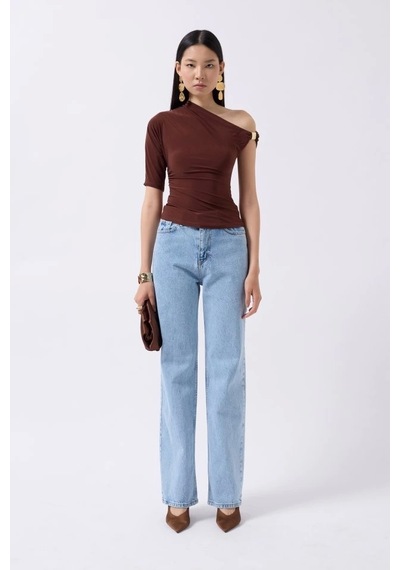 Femina Trendy Aksesuar Detay Cutout Bluz Kahverengi