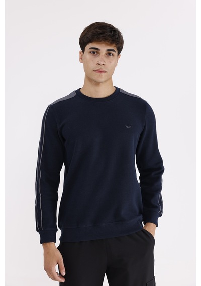 Rowinger Selanik Doku Yumuşak Tutuşlu Rahat Kalıp Yuvarlak Yaka Esnek Manşetli Sweatshirt Navyblue