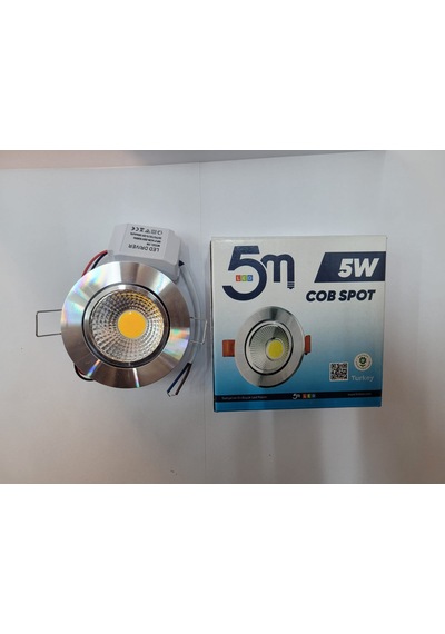 5m 5 Watt Cob Spot Krom Kasa 3200k Günışığı Led Spot 10 Lu Paket Gümüş - Krom