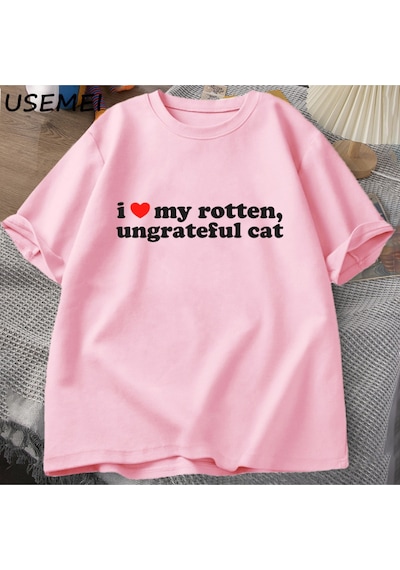 Flood Of Style Ben Çürümüş Rotten Kedi T-shirt Erkek Giysileri Seviyorum Komik Sevimli Meme Kedi T Shirt Yaz Pembe