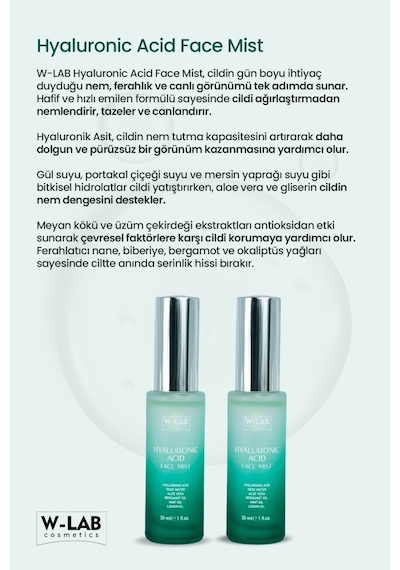 W-Lab Cosmetics Hyaluranic Acid Face Mist 30 Ml