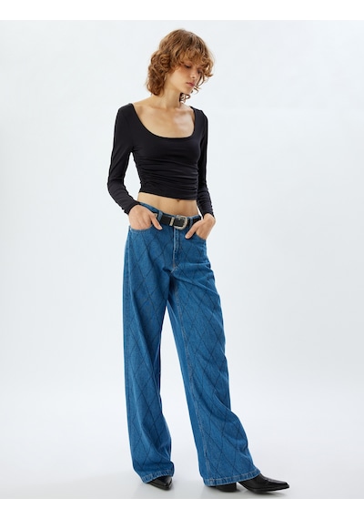Koton Geniş Paça Kot Pantolon Standart Bel Taşlı Düğmeli Cepli - Wide Leg Jean Orta İndigo 5wal40155md İndigo Koton Geniş Paça Kot Pantolon Standart Bel Taşlı Düğmeli Cepli - Wide Leg Jean Orta İndigo 5wal40155md İndigo