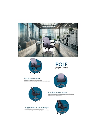 Pole Fileli Ofis Çalışma Koltuğu Ofis Sandalyesi Krom Ayak Siyah