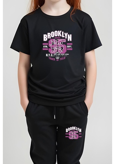 Fyk Kids Kız Çocuk Broklyn 95 Baskılı Alt-üst Takım Siyah