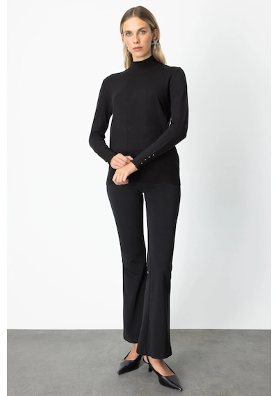 On Fashion Kadın Dik Yaka Basic Siyah Kazak 63514 Siyah