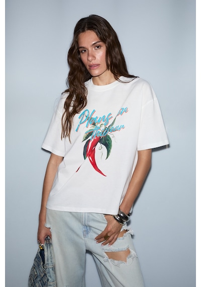 Grımelange Cassıane Kadın Bisiklet Yaka Kısa Kollu Ön Ve Arka Baskılı Regular Beyaz T-shirt