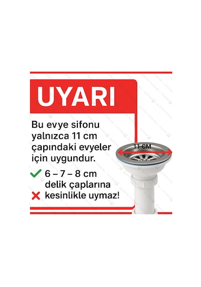 Çöpmak Evye Sifonu Yandan Taşmalı 32 Çıkışlı 11 Cm Çap Koku Önleyici Ve Tıkanma Yapmayan